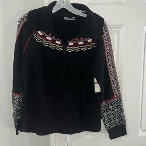 NWT Anthropologie Half Zip Embroidered Lambswool Sweater Size Medium Z381